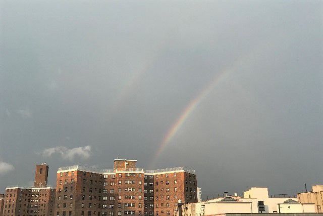Short-lived double rainbow as seen from Harlem this morning
